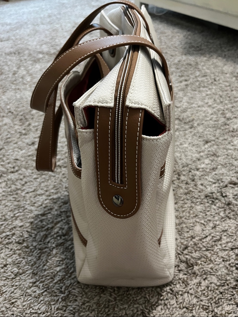 Delsey Cream and Brown shoulder/travel bag with Leather Trim - Picture 3 of 5